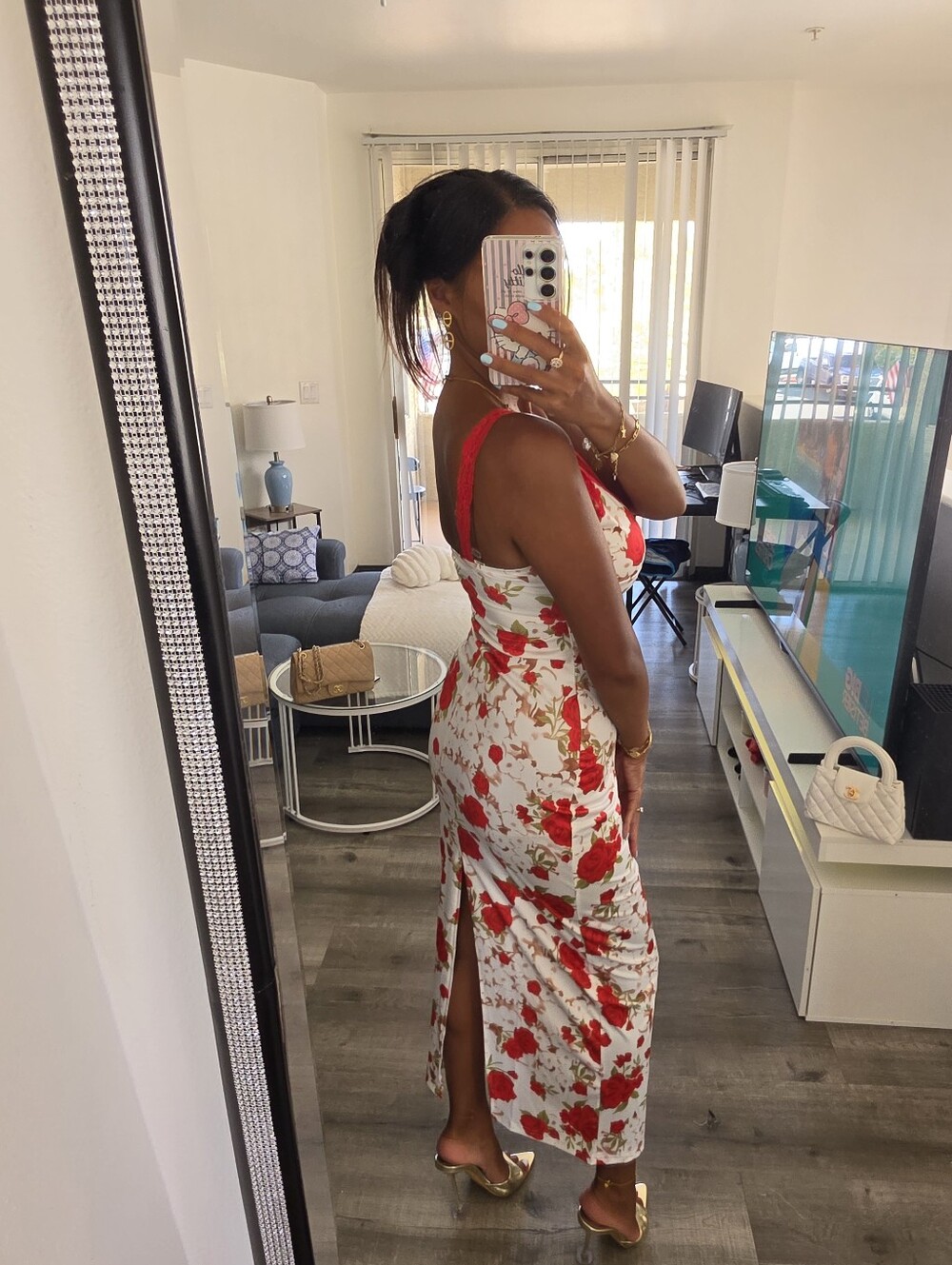 Floral Red and White Slip Midi Dress - Women - Picture 12 of 17